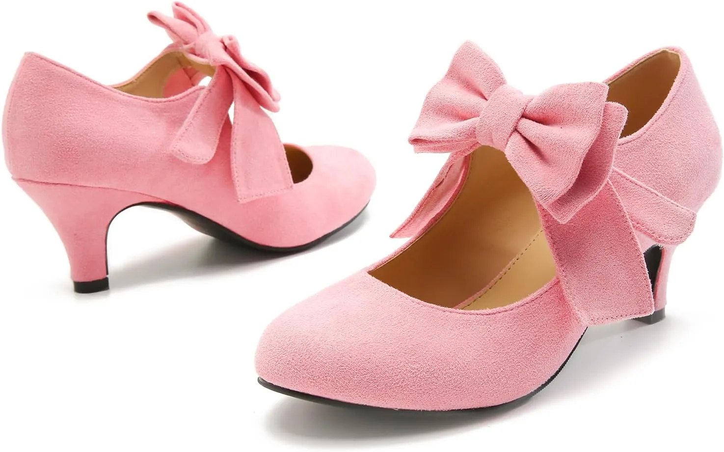 Women's Bow Mary Jane Kitten Heel Round Toe Low Heels Ankle Strap Dress Evening Party Pumps