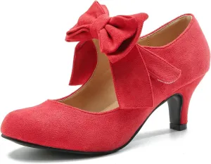 Women's Bow Mary Jane Kitten Heel Round Toe Low Heels Ankle Strap Dress Evening Party Pumps