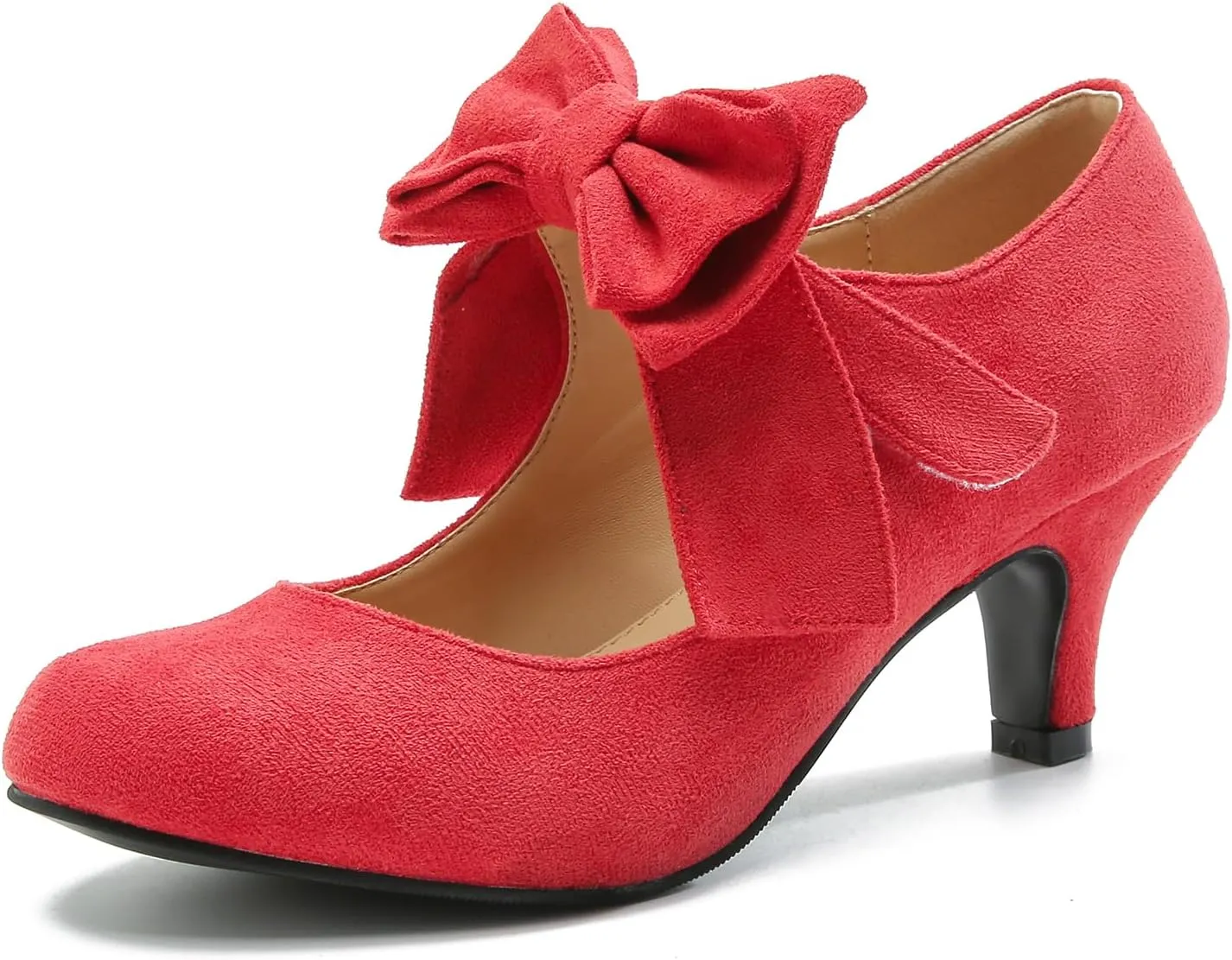 Women's Bow Mary Jane Kitten Heel Round Toe Low Heels Ankle Strap Dress Evening Party Pumps
