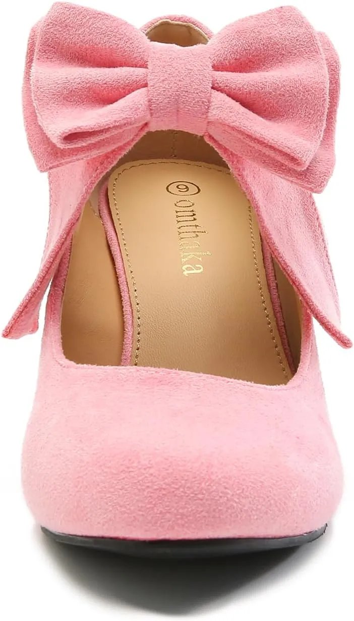 Women's Bow Mary Jane Kitten Heel Round Toe Low Heels Ankle Strap Dress Evening Party Pumps