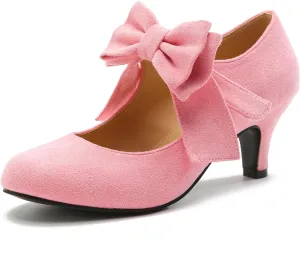 Women's Bow Mary Jane Kitten Heel Round Toe Low Heels Ankle Strap Dress Evening Party Pumps
