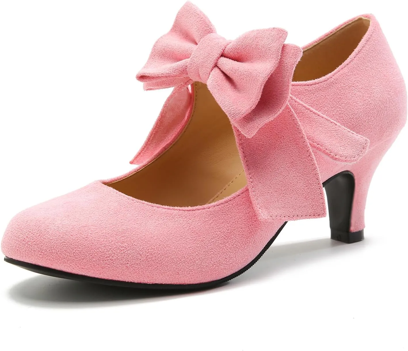 Women's Bow Mary Jane Kitten Heel Round Toe Low Heels Ankle Strap Dress Evening Party Pumps