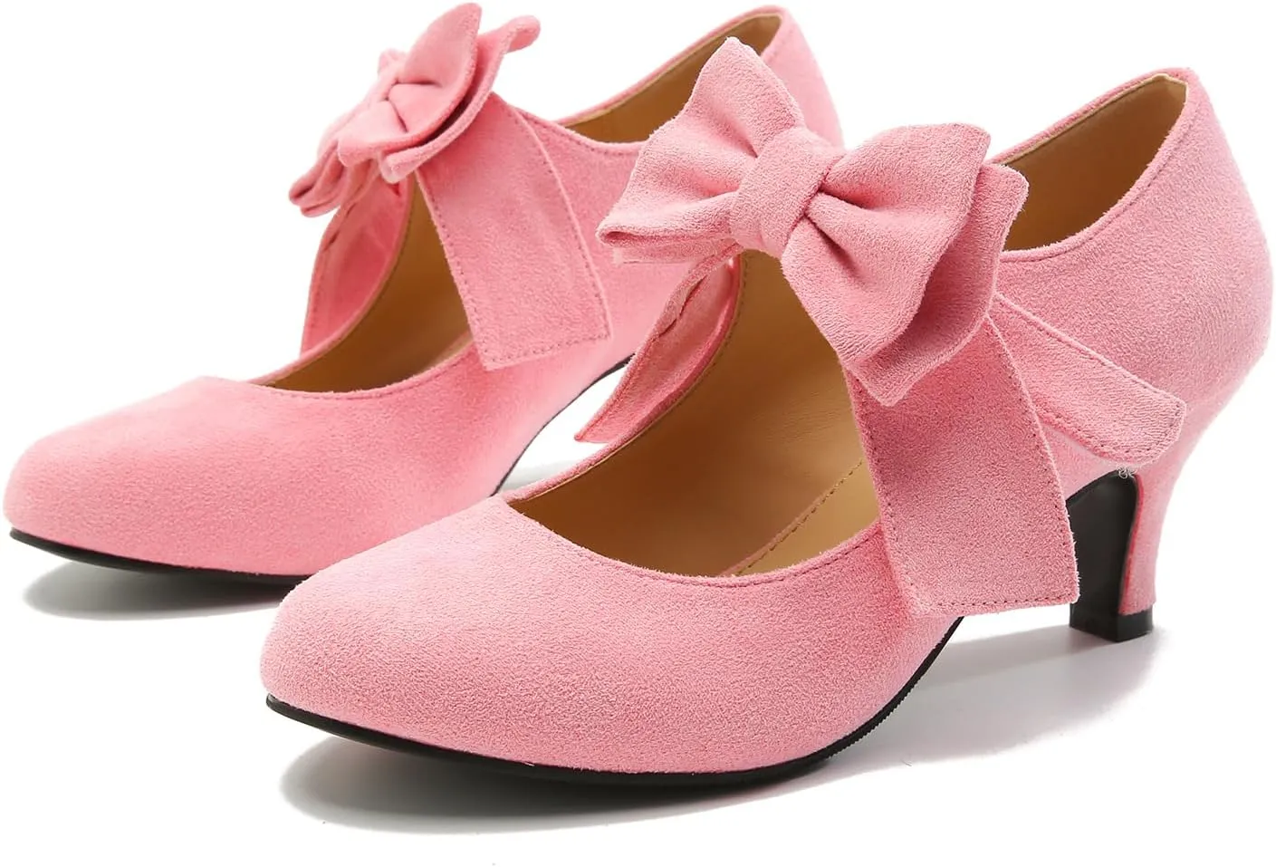 Women's Bow Mary Jane Kitten Heel Round Toe Low Heels Ankle Strap Dress Evening Party Pumps