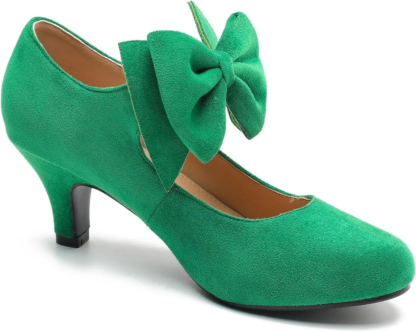 Women's Bow Mary Jane Kitten Heels Pumps Round Toe Low Heels Ankle Strap Dress Evening Party Shoes