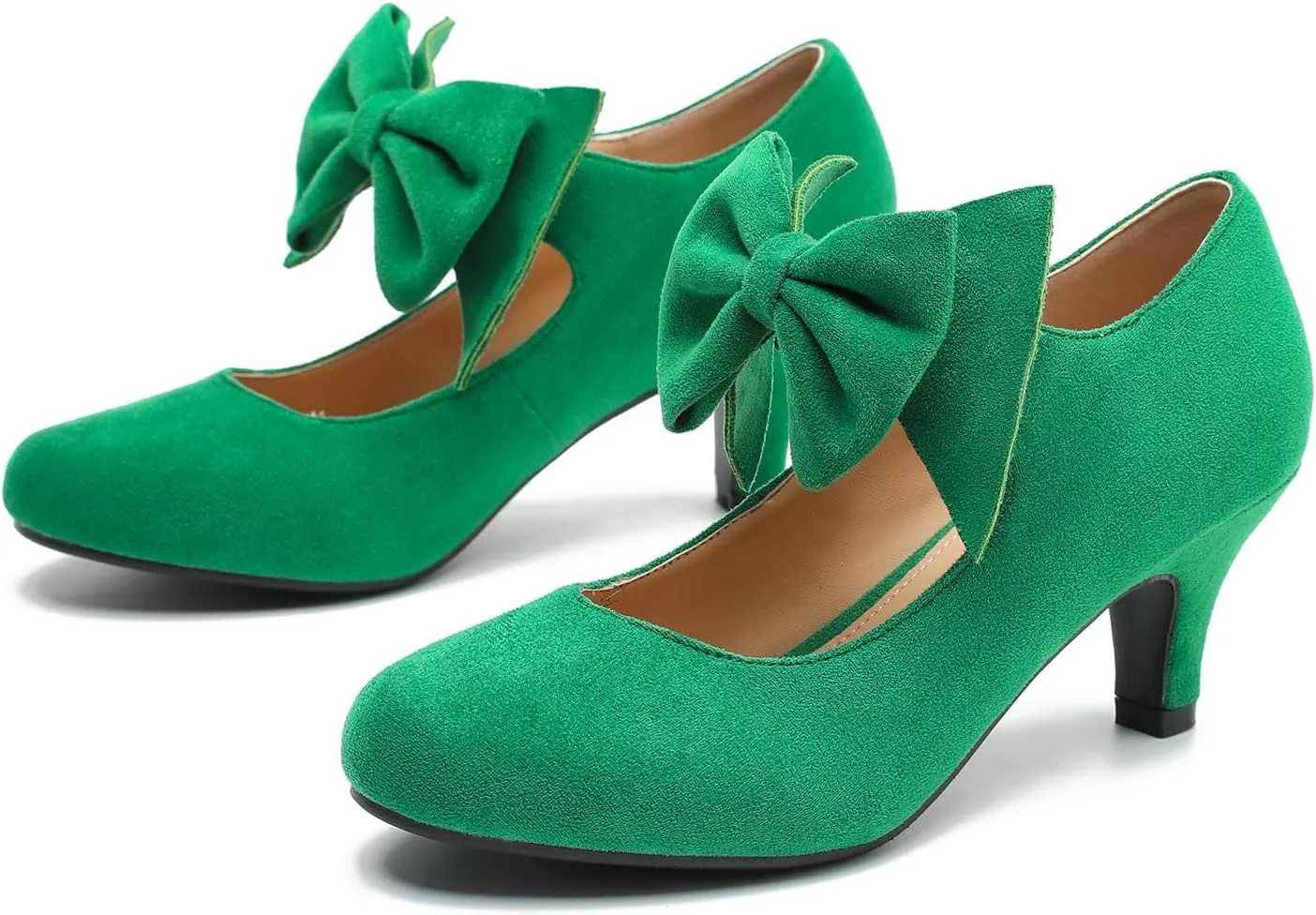 Women's Bow Mary Jane Kitten Heels Pumps Round Toe Low Heels Ankle Strap Dress Evening Party Shoes