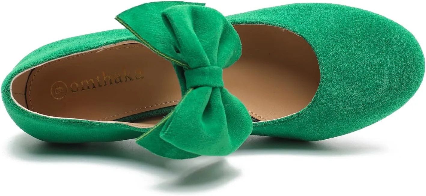 Women's Bow Mary Jane Kitten Heels Pumps Round Toe Low Heels Ankle Strap Dress Evening Party Shoes