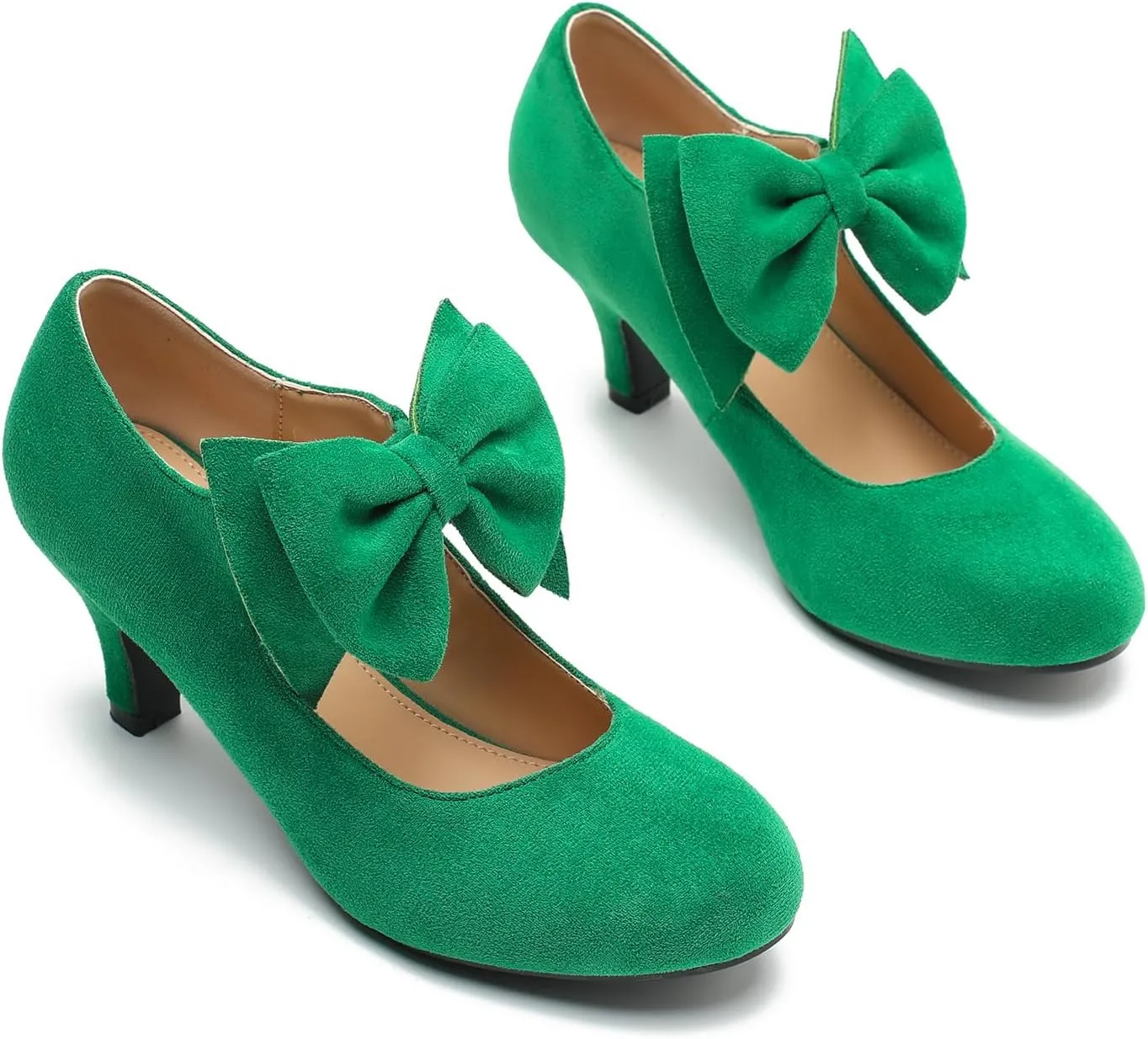 Women's Bow Mary Jane Kitten Heels Pumps Round Toe Low Heels Ankle Strap Dress Evening Party Shoes