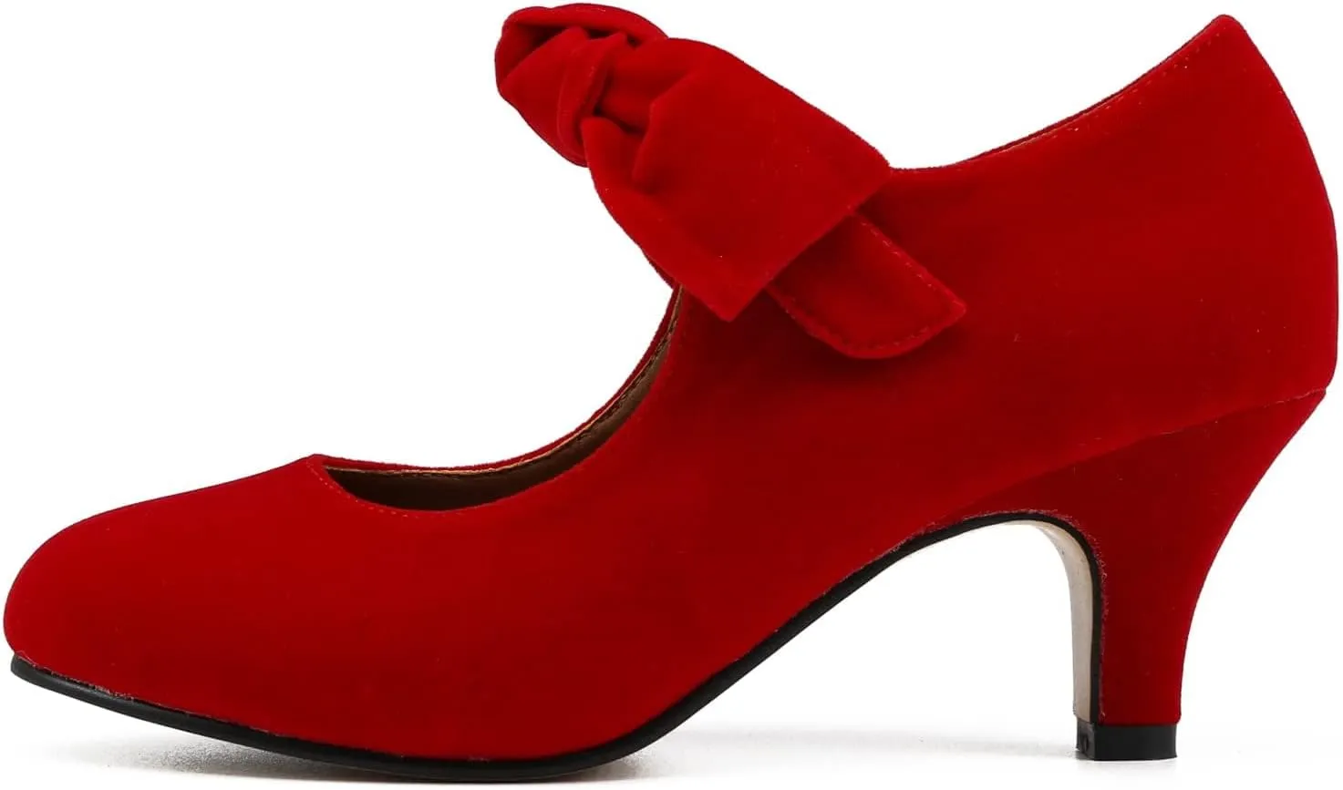 Women's Bow Mary Jane Kitten Heels Pumps Round Toe Low Heels Ankle Strap Wedding Dress Evening Party Shoes