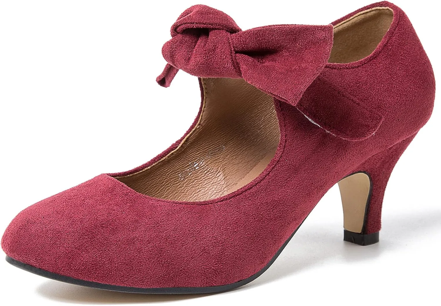 Women's Bow Mary Jane Kitten Heels Pumps Round Toe Low Heels Ankle Strap Wedding Dress Evening Party Shoes