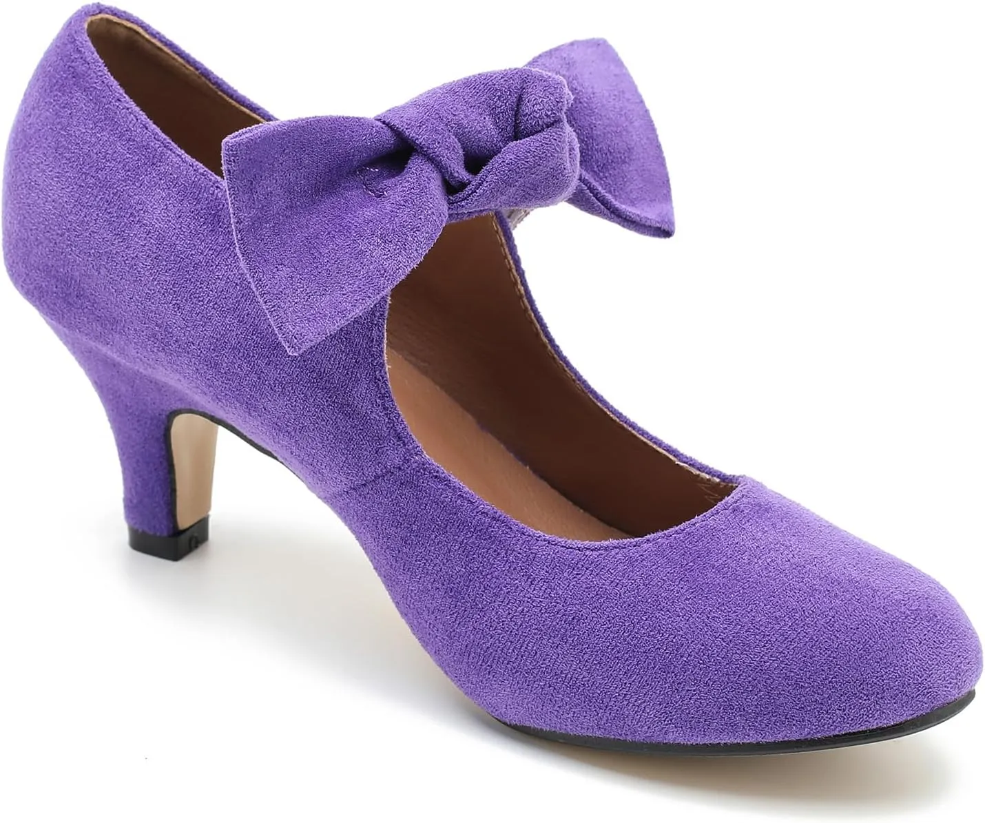 Women's Bow Mary Jane Kitten Heels Pumps Round Toe Low Heels Ankle Strap Wedding Dress Evening Party Shoes