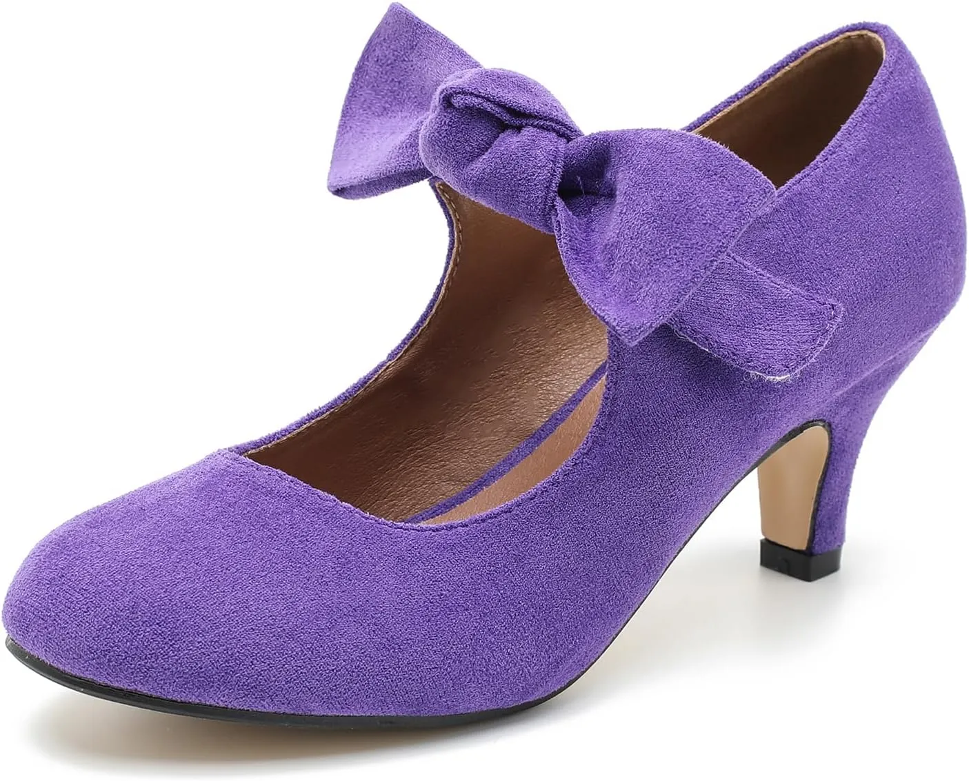 Women's Bow Mary Jane Kitten Heels Pumps Round Toe Low Heels Ankle Strap Wedding Dress Evening Party Shoes