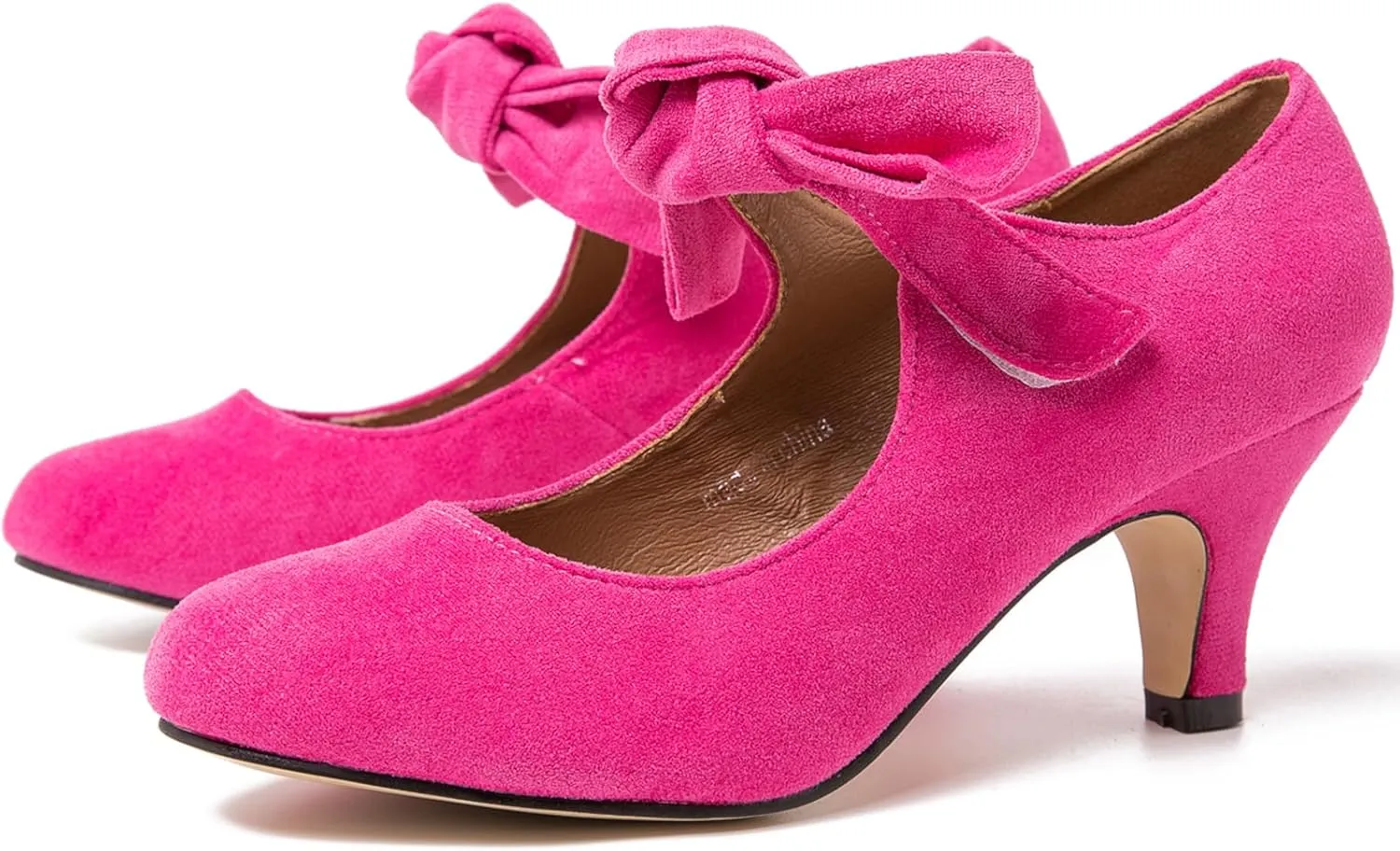 Women's Bow Mary Jane Kitten Heels Pumps Round Toe Low Heels Ankle Strap Wedding Dress Evening Party Shoes