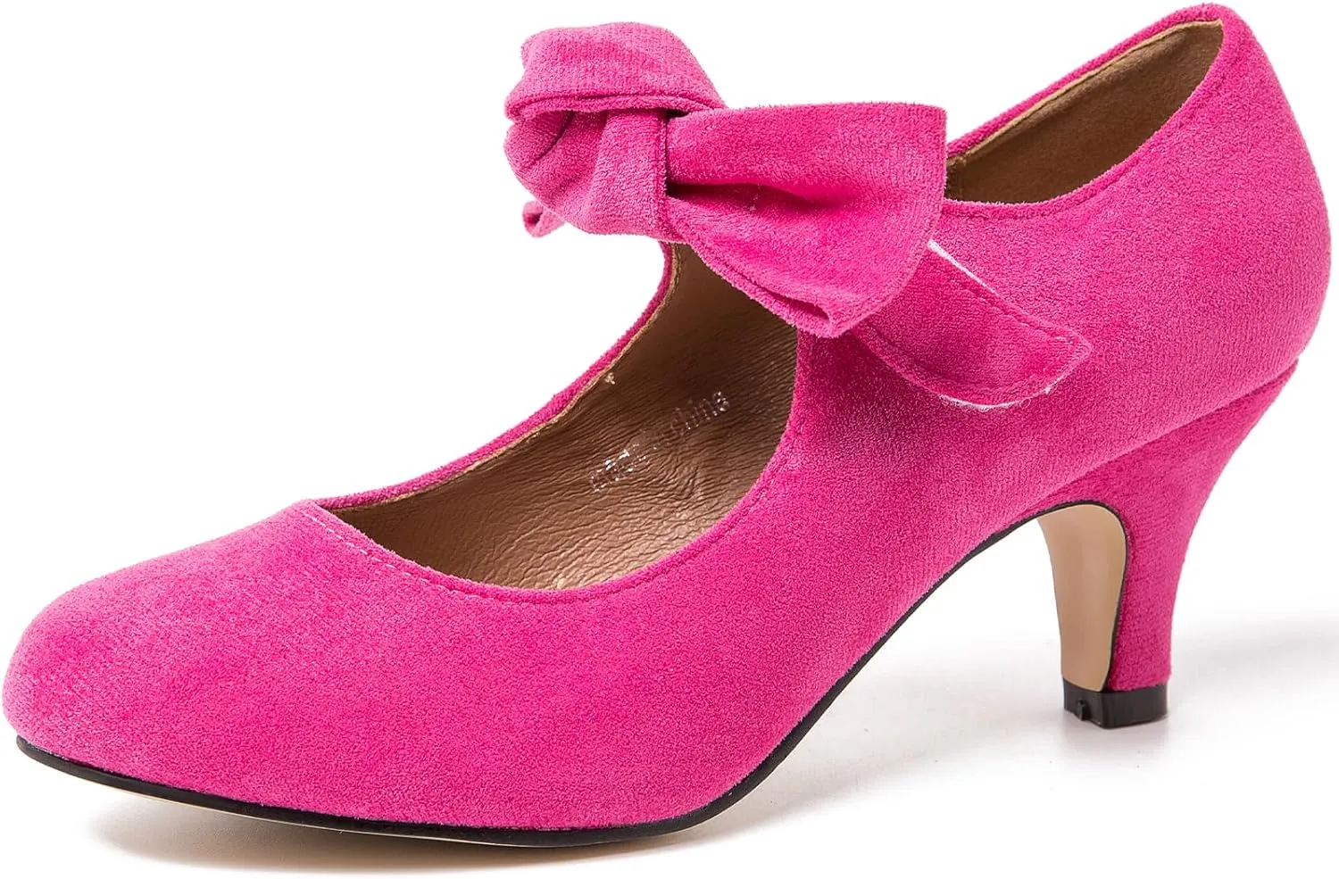 Women's Bow Mary Jane Kitten Heels Pumps Round Toe Low Heels Ankle Strap Wedding Dress Evening Party Shoes