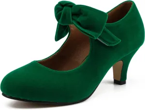 Women's Bow Mary Jane Kitten Heels Pumps Round Toe Low Heels Ankle Strap Wedding Dress Evening Party Shoes