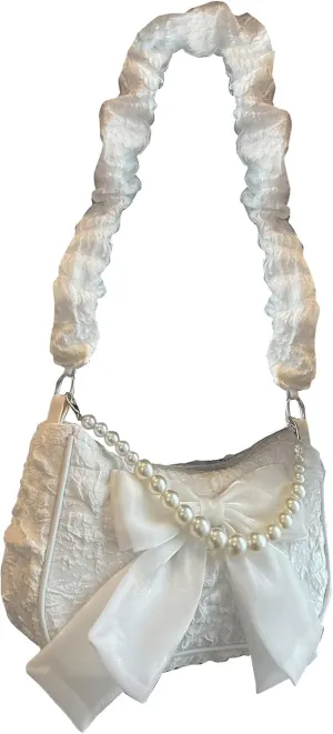 Women's Bowknot Beaded Handbags Zipper Top Y2k Handle Cute Underarm Bags Purse Evening Clutch