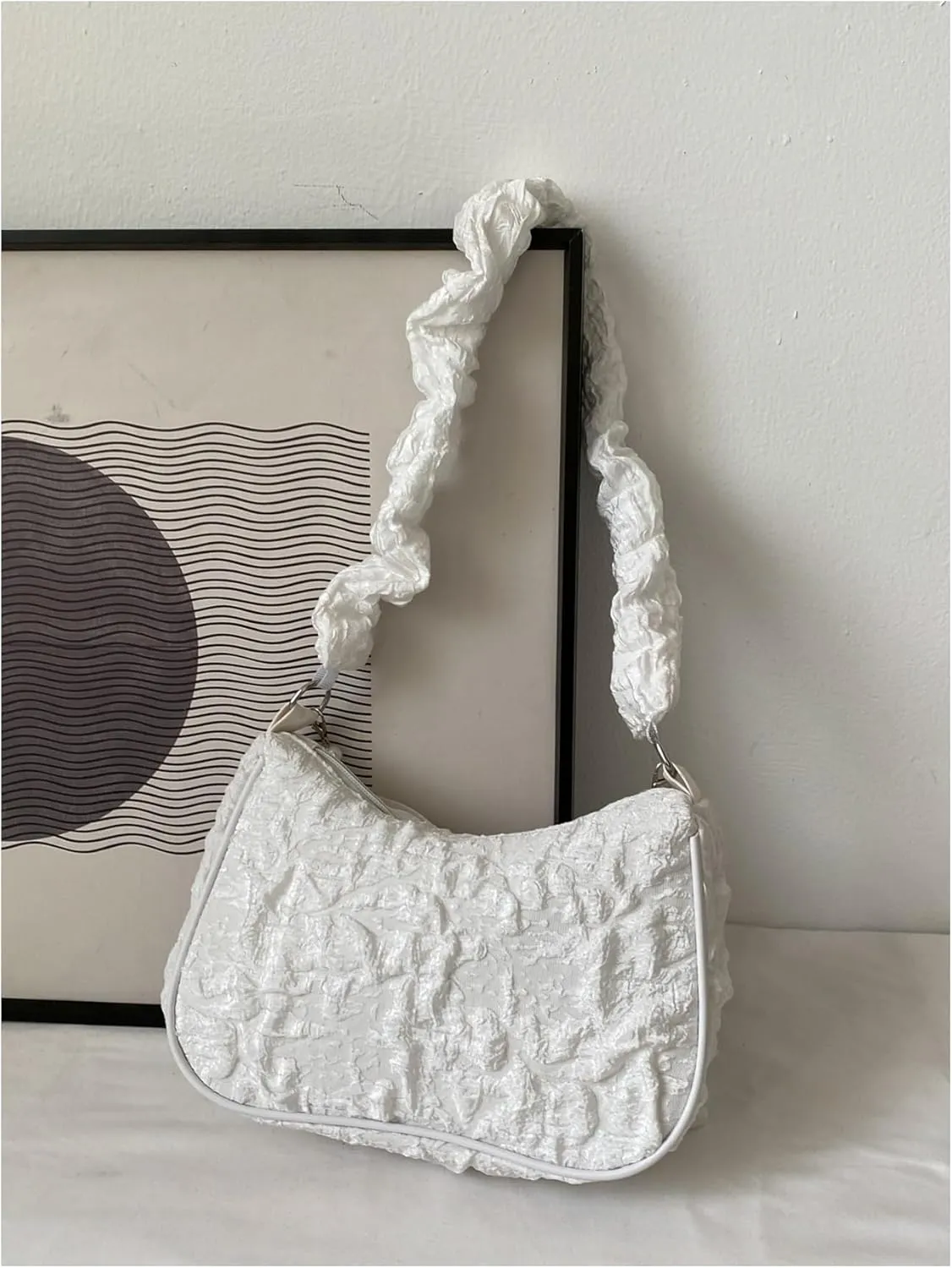 Women's Bowknot Beaded Handbags Zipper Top Y2k Handle Cute Underarm Bags Purse Evening Clutch