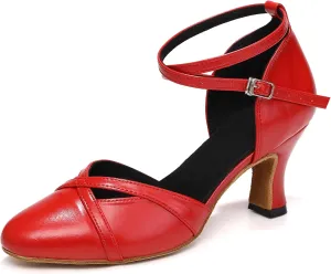 Women's Closed Toe Dance Shoes Ankle Strap Ballroom Latin Salsa Dancing Shoes