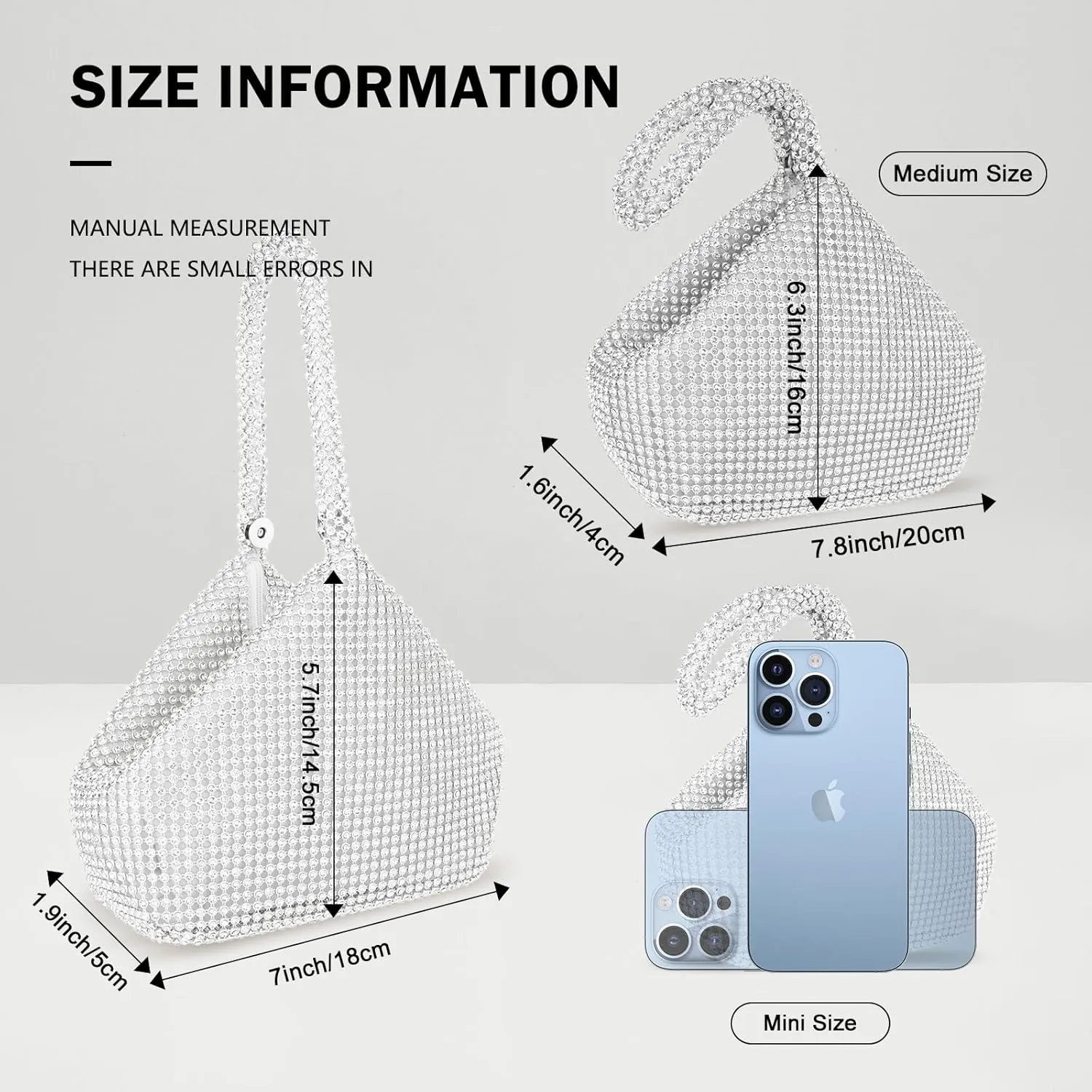 Women's Clutch Evening Bag- Mini Size Full Rhinestones Bling Wrist Clutch Purse for Party Wedding Date Night