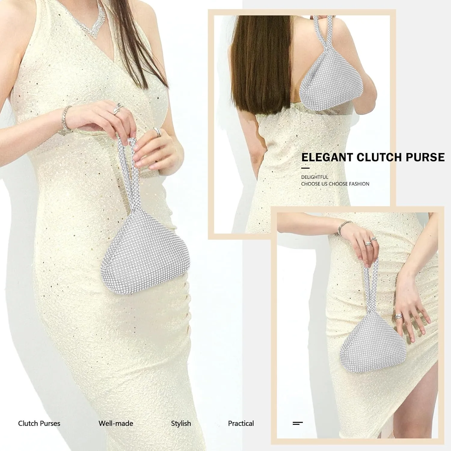 Women's Clutch Evening Bag- Mini Size Full Rhinestones Bling Wrist Clutch Purse for Party Wedding Date Night