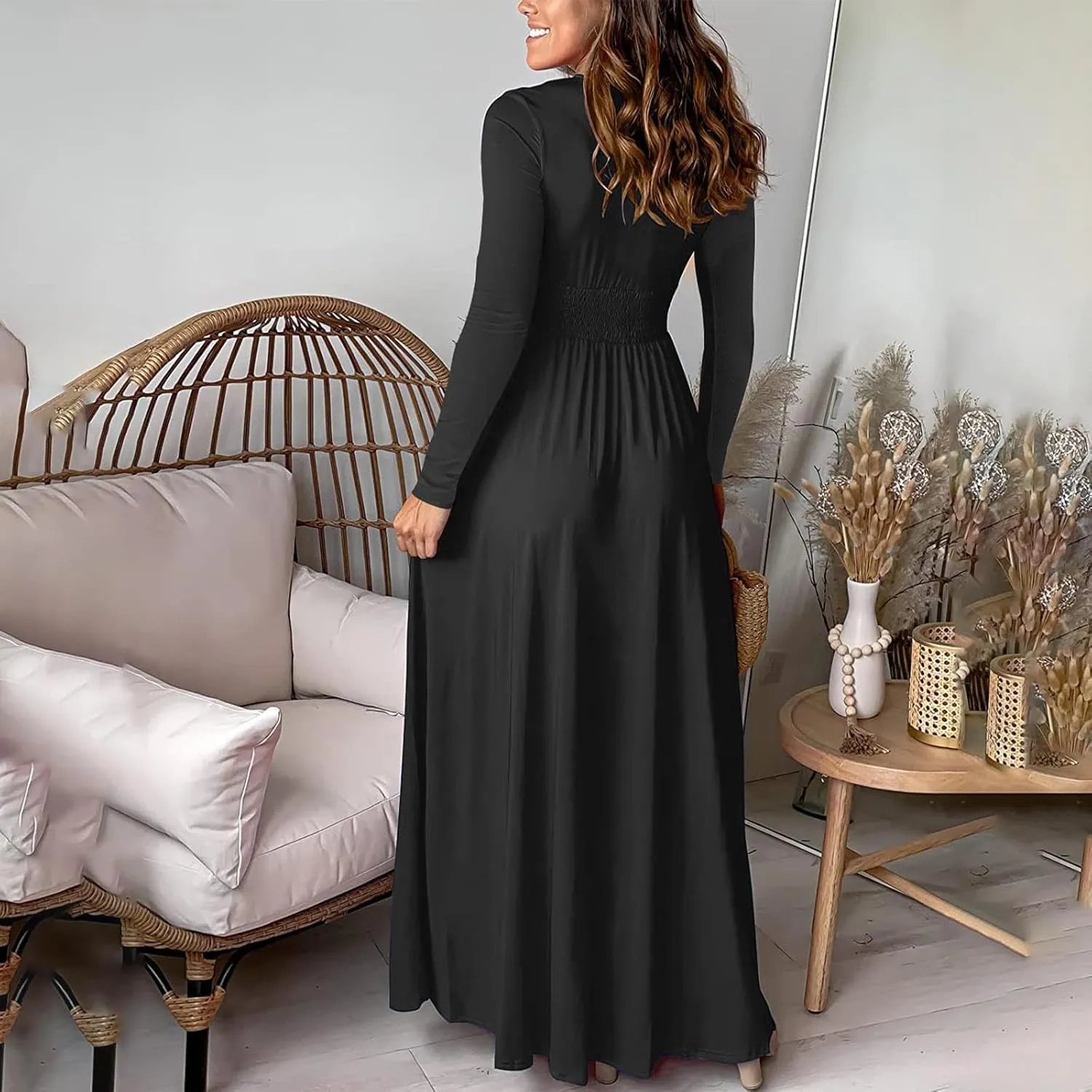 Women's Cocktail Gowns Dresses Fall V-Neck Pleated Elegant Casual Dress Sexy Side Split Club Night Prom Party Dresses