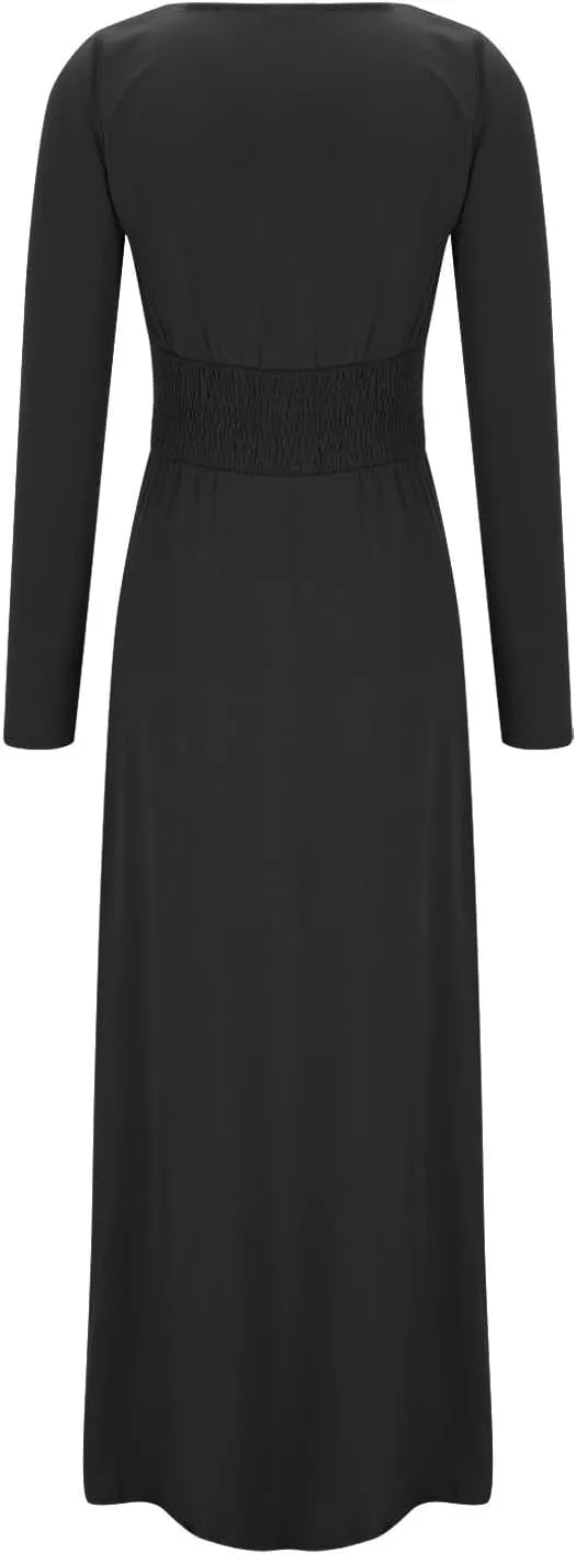 Women's Cocktail Gowns Dresses Fall V-Neck Pleated Elegant Casual Dress Sexy Side Split Club Night Prom Party Dresses