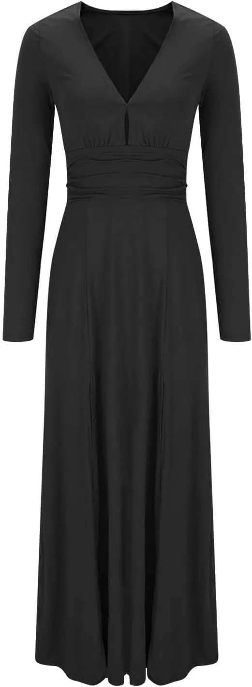 Women's Cocktail Gowns Dresses Fall V-Neck Pleated Elegant Casual Dress Sexy Side Split Club Night Prom Party Dresses