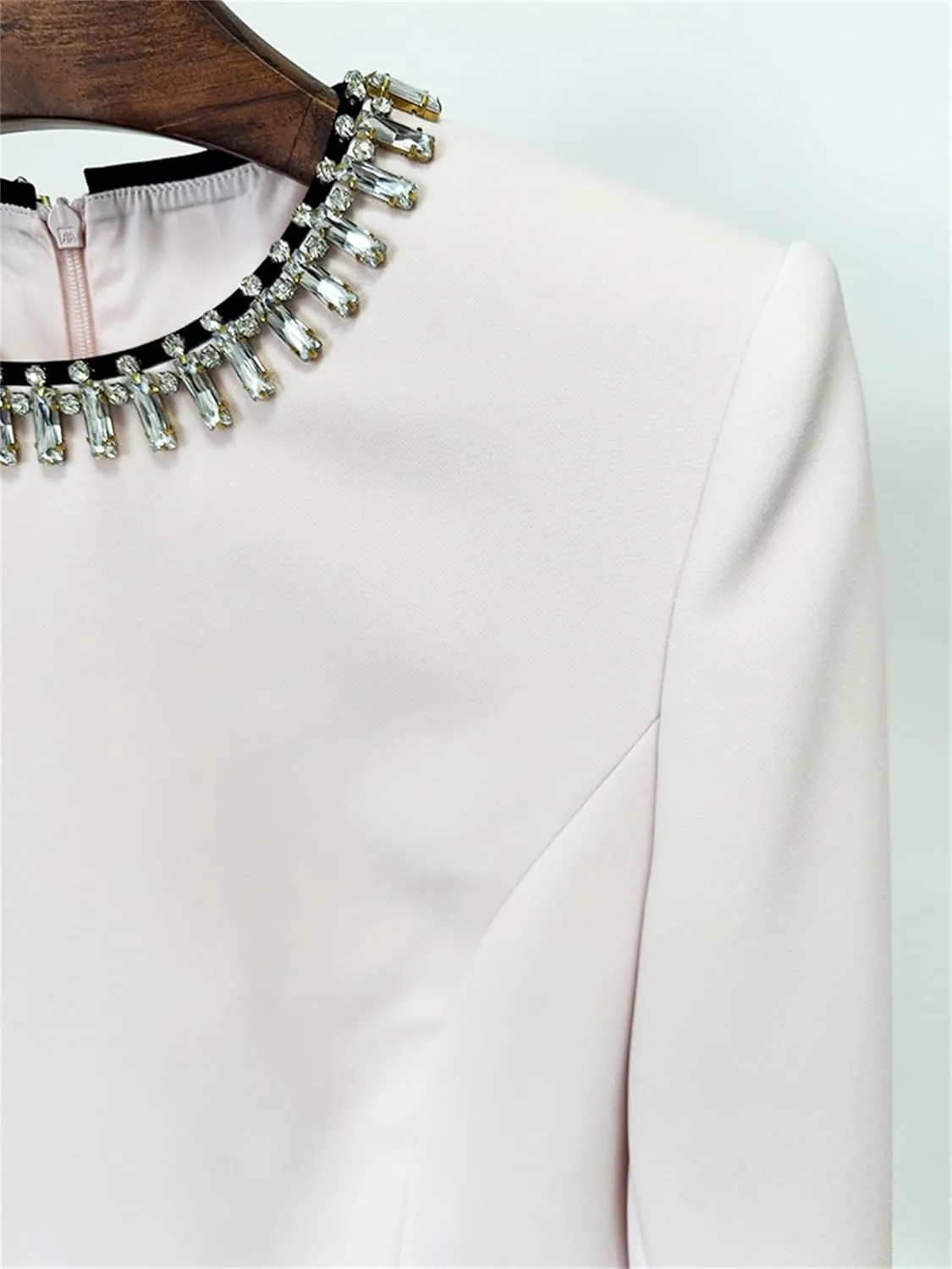 Women's Diamond Sheath Dress O-Neck Long Sleeved Shiny Crystal Midi Dress Elegant Birthday Party Dresses
