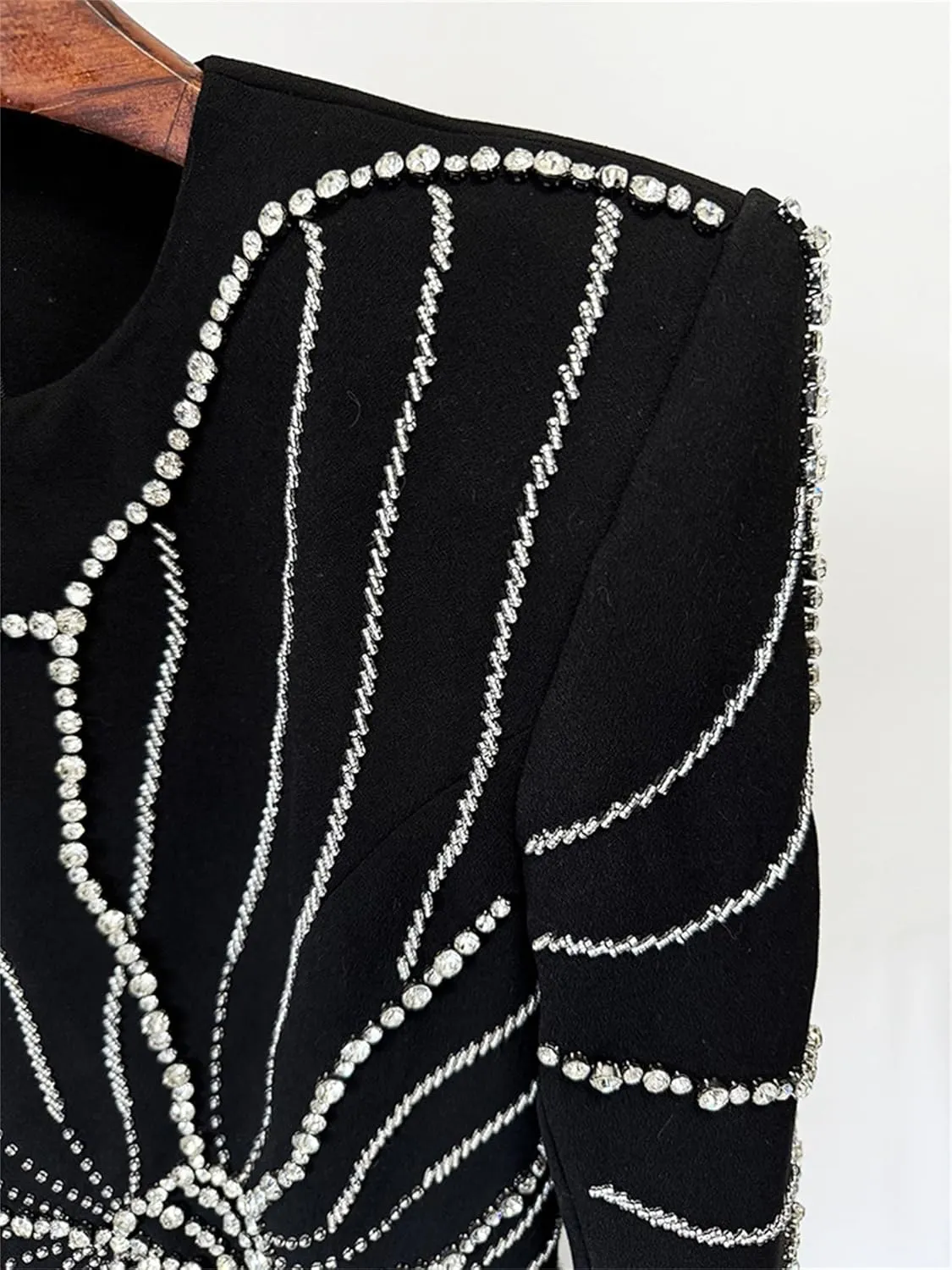 Women's Elegant Prom Long Dress O-Neck Diamonds Beaded Long Sleeve 2025 Female Evening Party Dresses
