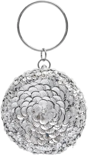 Women's Elegant Round Beaded Floral Sequin Evening Bag for Weddings, Parties, Formal Events and Outings