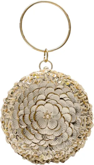 Women's Elegant Round Beaded Floral Sequin Evening Bag for Weddings, Parties, Formal Events and Outings