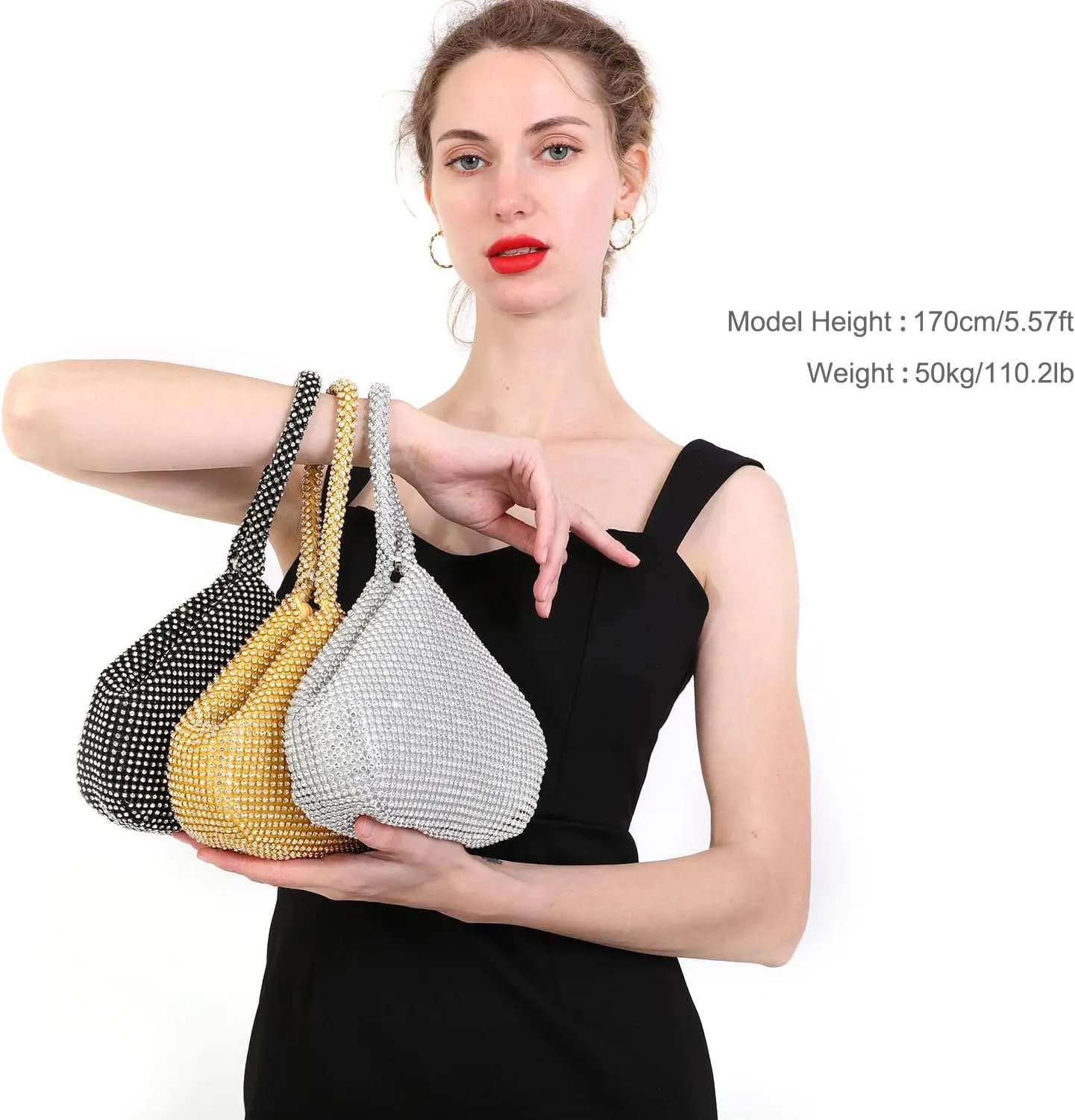 Women's Evening Bag- Upgraded Larger Size Full Rhinestones Bling Wrist Clutch Purse for Party Wedding Date Night