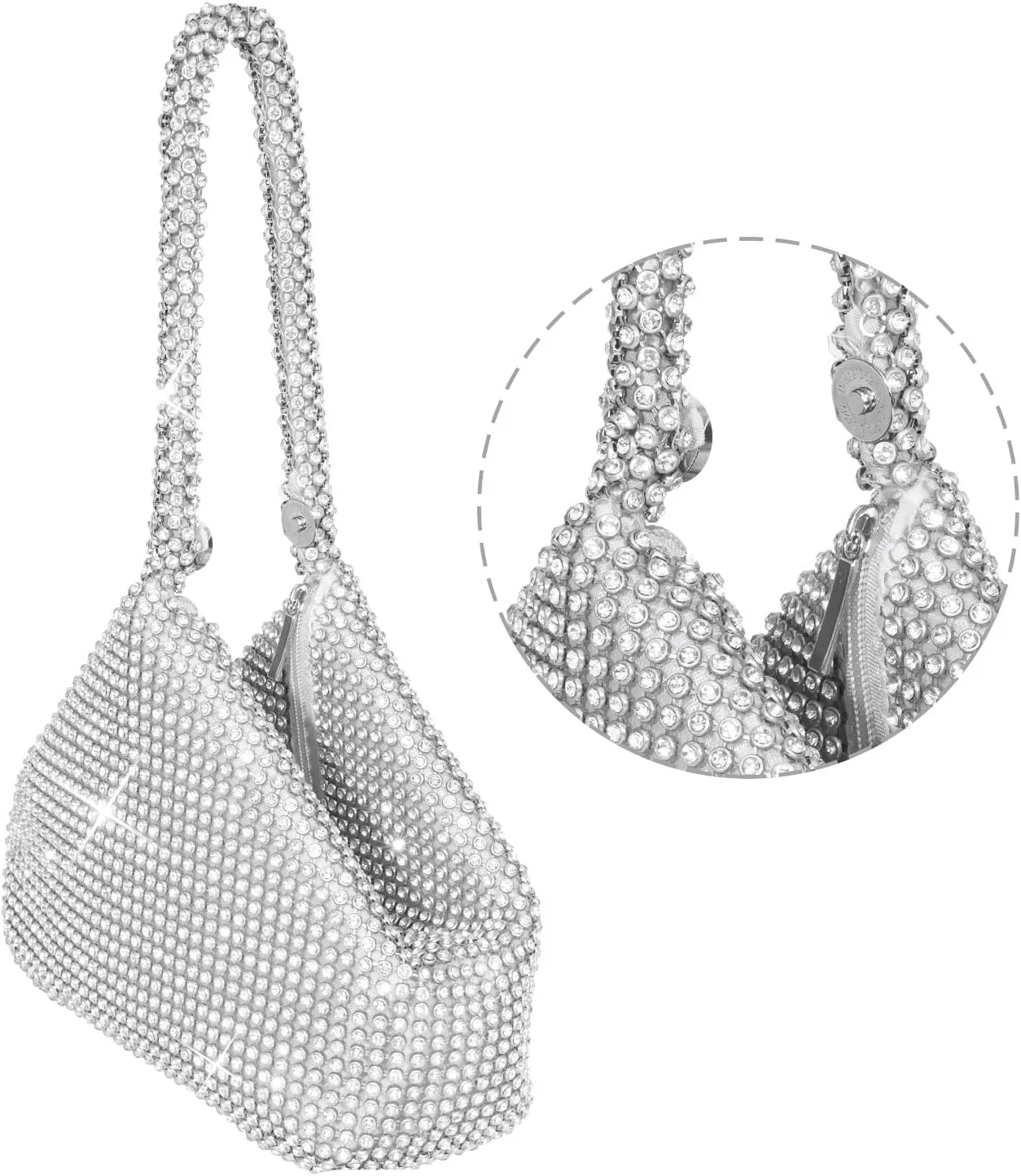 Women's Evening Bag- Upgraded Larger Size Full Rhinestones Bling Wrist Clutch Purse for Party Wedding Date Night