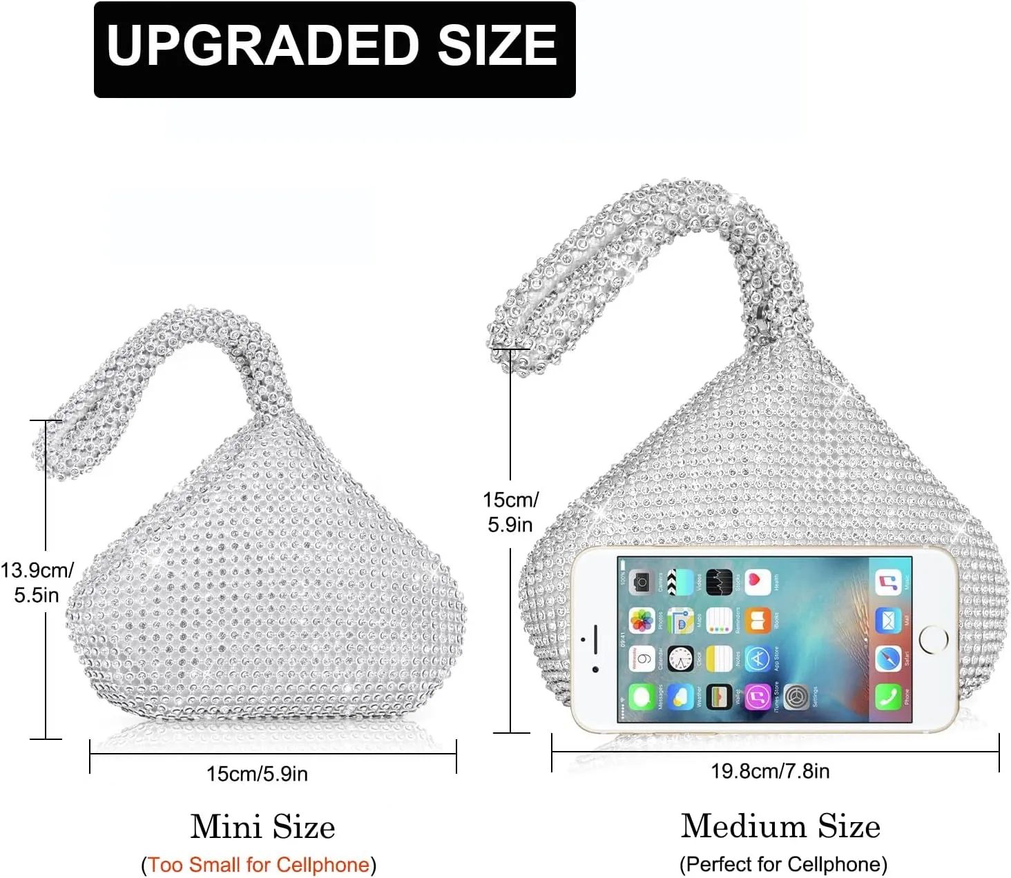 Women's Evening Bag- Upgraded Larger Size Full Rhinestones Bling Wrist Clutch Purse for Party Wedding Date Night