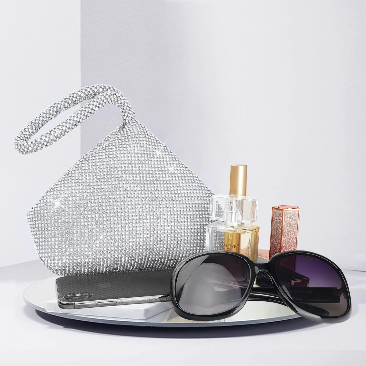 Women's Evening Bag- Upgraded Larger Size Full Rhinestones Bling Wrist Clutch Purse for Party Wedding Date Night