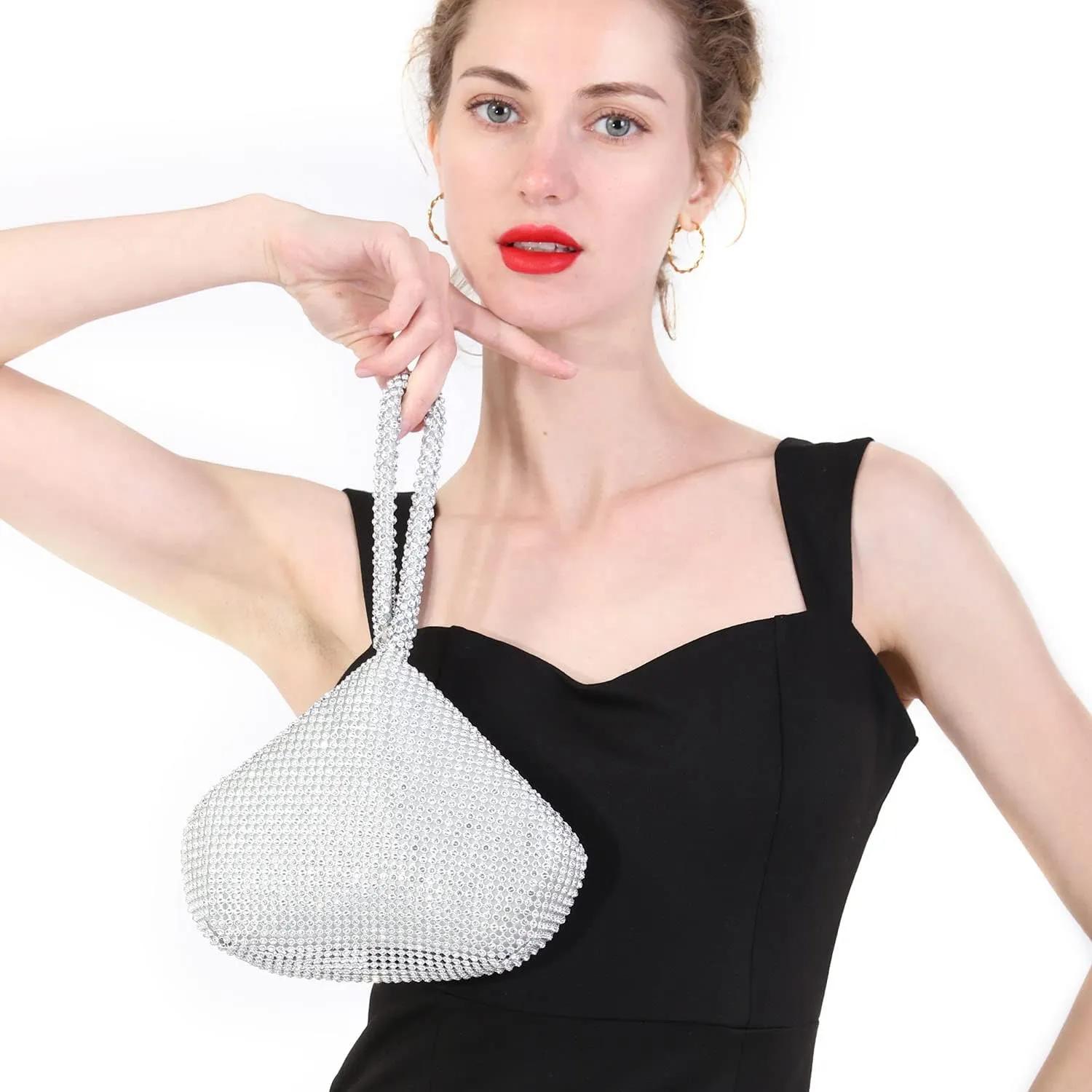 Women's Evening Bag- Upgraded Larger Size Full Rhinestones Bling Wrist Clutch Purse for Party Wedding Date Night
