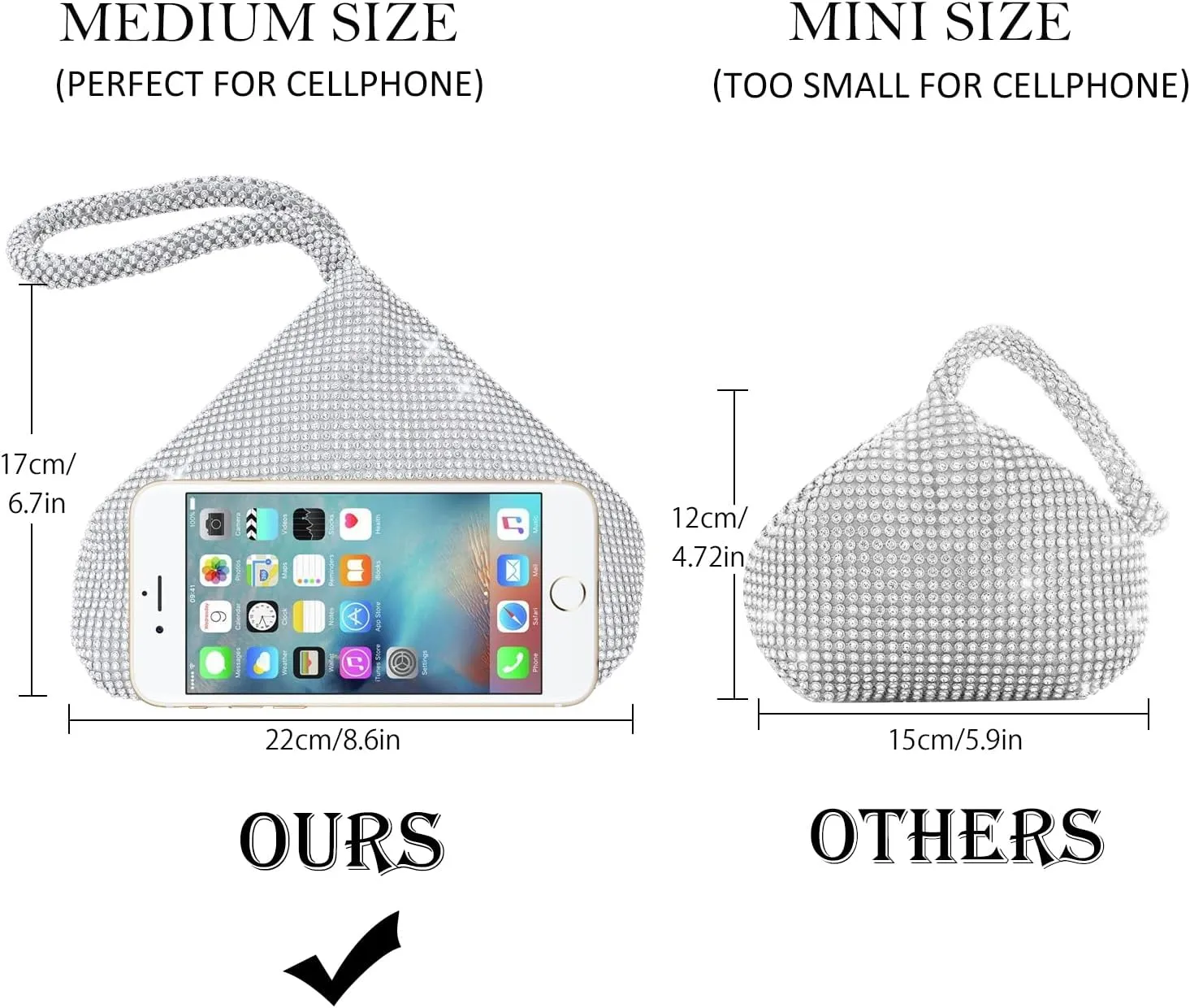 Women's Evening Bag- Upgraded Larger Size Full Rhinestones Bling Wrist Clutch Purse for Party Wedding Date Night