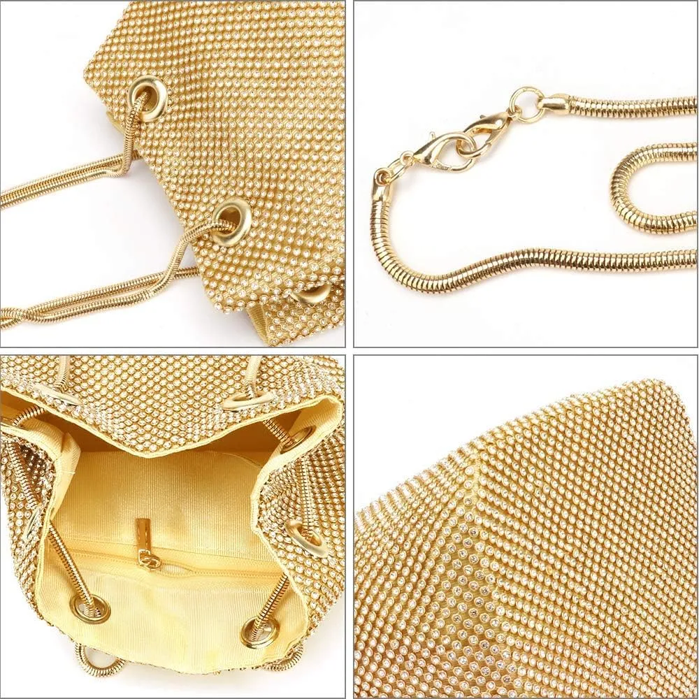 Women's Evening Bag- Upgraded Size Full Rhinestones Bucket Bag Shining Bag Shoulder Bag for Party Wedding Date Night