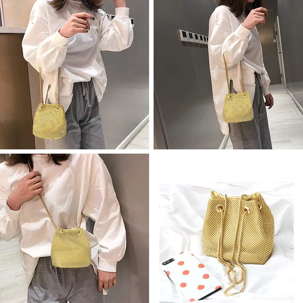 Women's Evening Bag- Upgraded Size Full Rhinestones Bucket Bag Shining Bag Shoulder Bag for Party Wedding Date Night