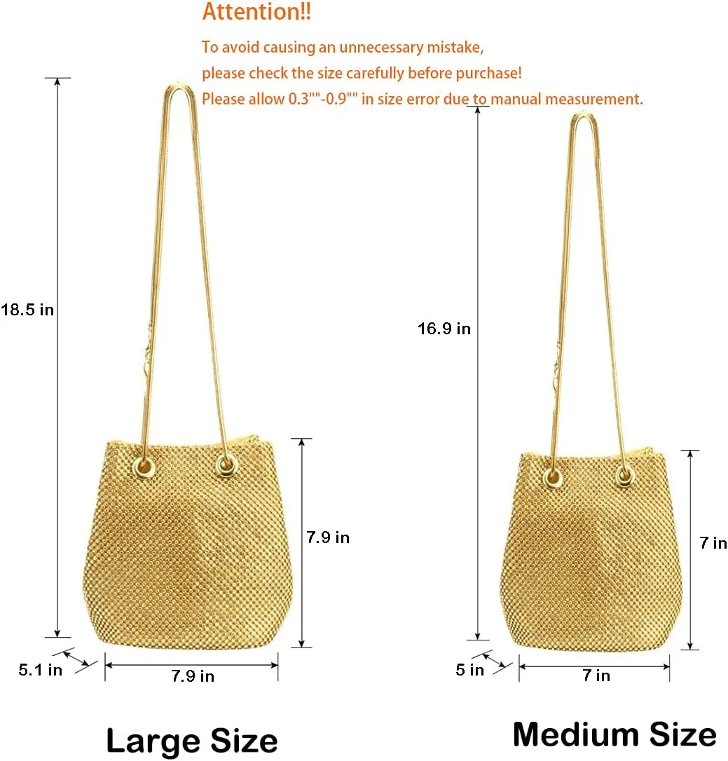 Women's Evening Bag- Upgraded Size Full Rhinestones Bucket Bag Shining Bag Shoulder Bag for Party Wedding Date Night