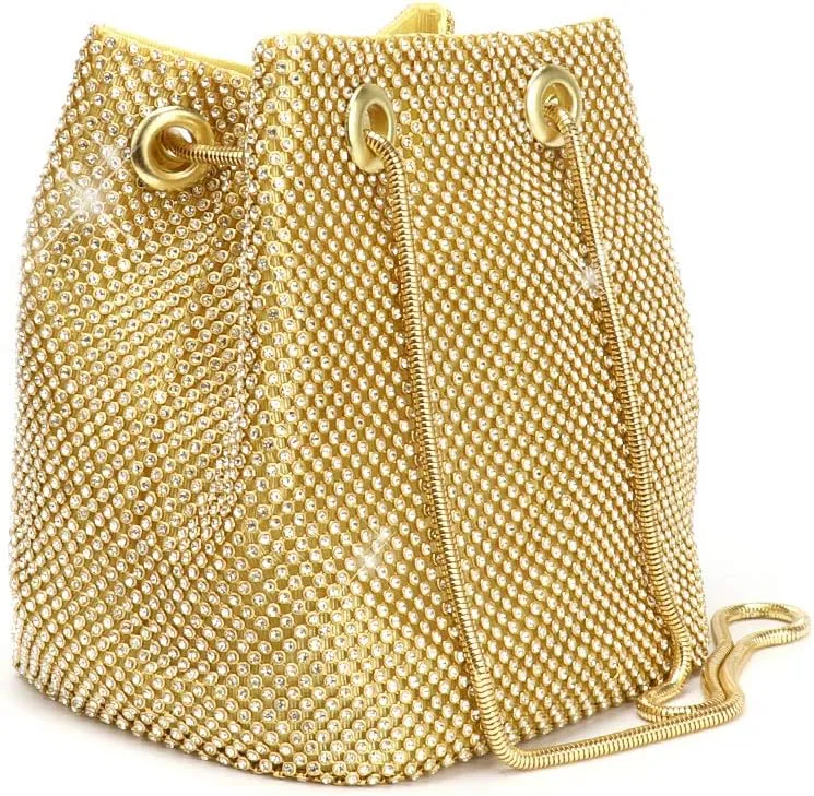 Women's Evening Bag- Upgraded Size Full Rhinestones Bucket Bag Shining Bag Shoulder Bag for Party Wedding Date Night
