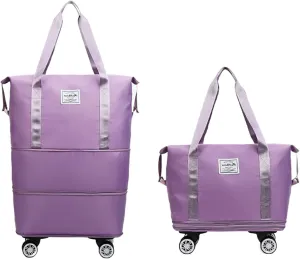 Women's Expandable Wheeled Duffle Bag - Large Capacity with 360° Spinner Wheels & Detachable Packing Cubes, Carry-On Luggage for Short Trips, Gym, Weekend Getaway(Purple)