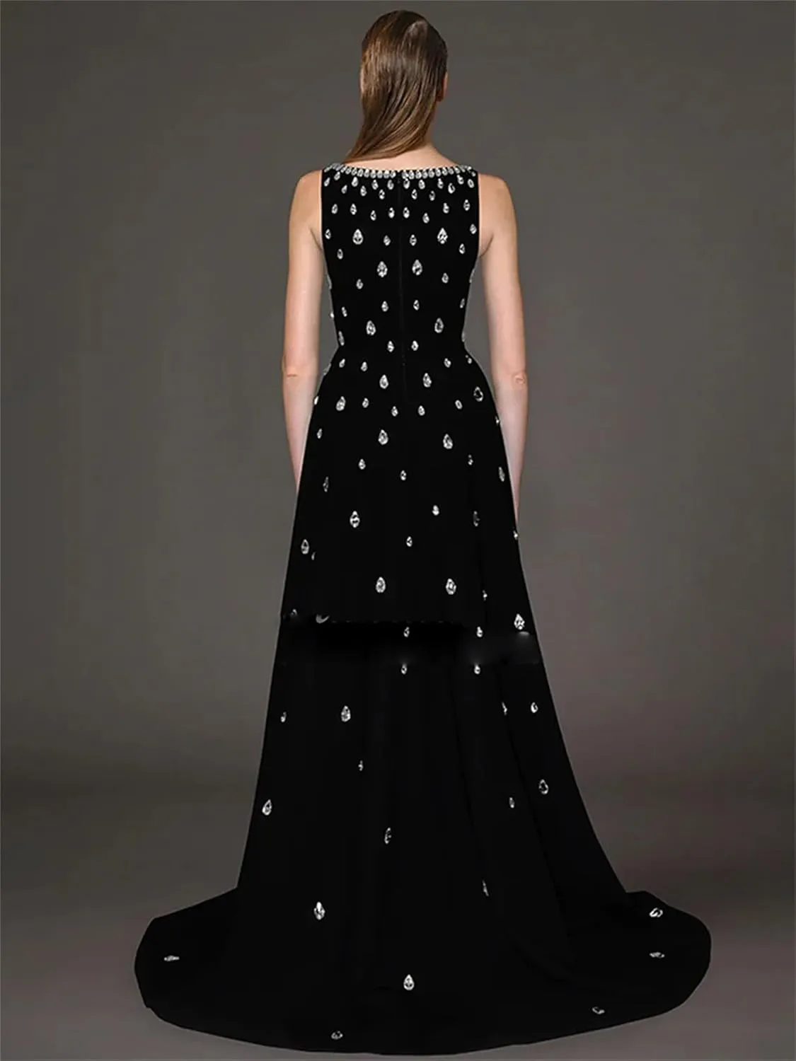 Women's Formal Party Dress 2025 Designer Party Diamonds Beading Evening Floor Length Dress Sleeveless Tank Prom Gown