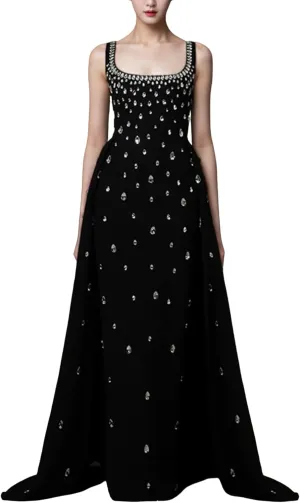 Women's Formal Party Dress 2025 Designer Party Diamonds Beading Evening Floor Length Dress Sleeveless Tank Prom Gown