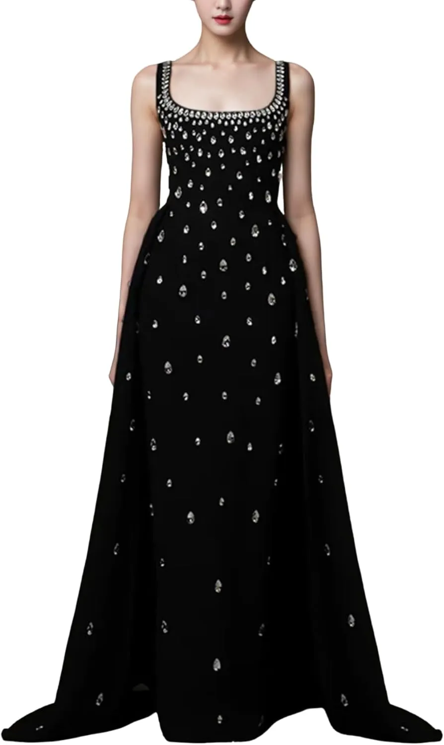 Women's Formal Party Dress 2025 Designer Party Diamonds Beading Evening Floor Length Dress Sleeveless Tank Prom Gown