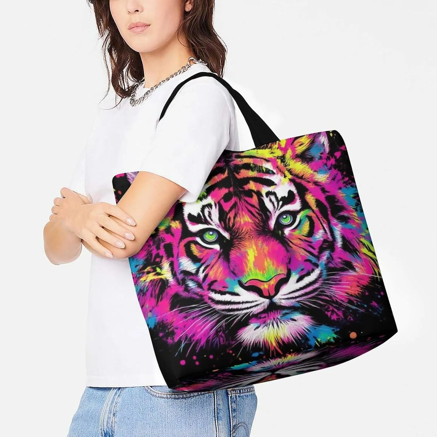 Womens Grocery Bag, Large Capacity Tote Bags Portable Reusable Shopping Shoulder Bag
