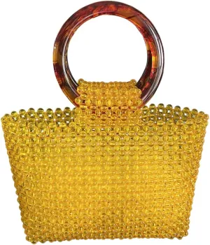 Women's Handcrafted Colored Transparent Beaded Acrylic Evening Handbag - Elegant and Versatile for Weddings, Parties, and More (Golden)