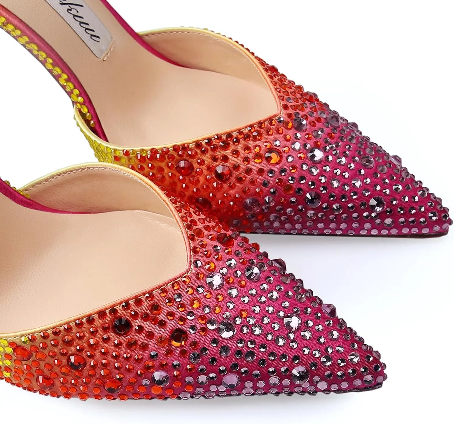 Women's Heeled Sandals Crystal Chain Ankle Straps Rhinestones Buckle High Heels Stiletto Slip On Wedding Party Satin Dress Shoes 3.9 IN