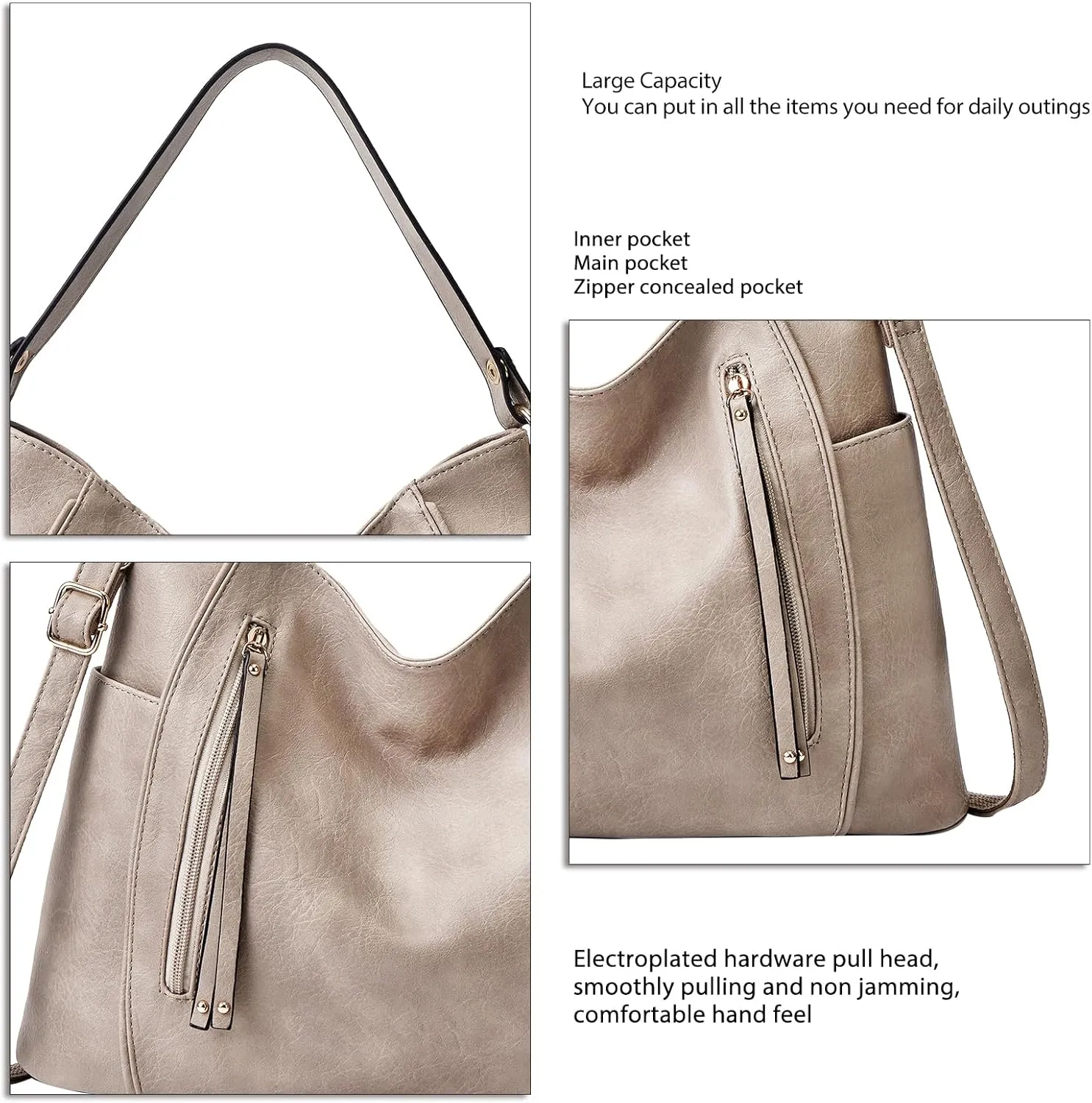 Women's Large Capacity Handbag, Stylish PU Shoulder Messenger Bag, Multi Pockets for Daily Travel