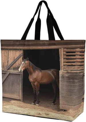Women's Large-capacity Shoulder Shopping Bag Reusable Foldable Shopping Bags Barn Horse Beach Bag