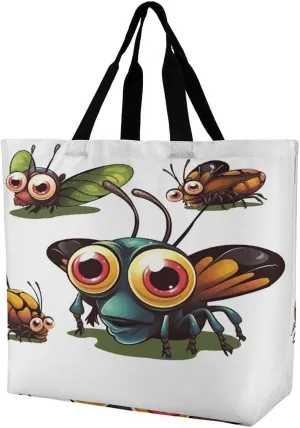 Women's Large-capacity Shoulder Shopping Bag Reusable Foldable Shopping Bags Cartoon Insect Beach Bag